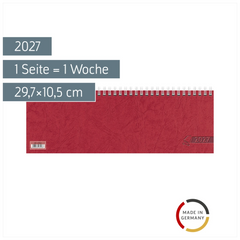 Querterminbuch 2027 | 29,7×10,5 cm, Karton, rot