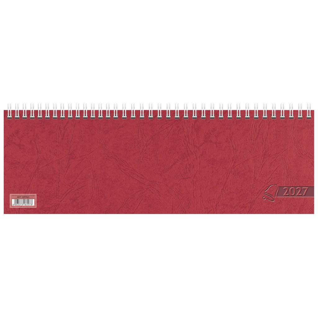 Querterminbuch 2027 | 29,7×10,5 cm, Karton, rot