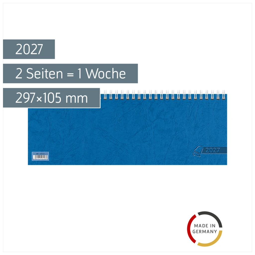 Querterminbuch 2027 | 297×105 mm, Karton, blau