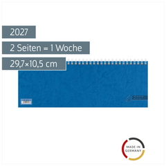 Querterminbuch 2027 | 29,7×10,5 cm, Karton, blau