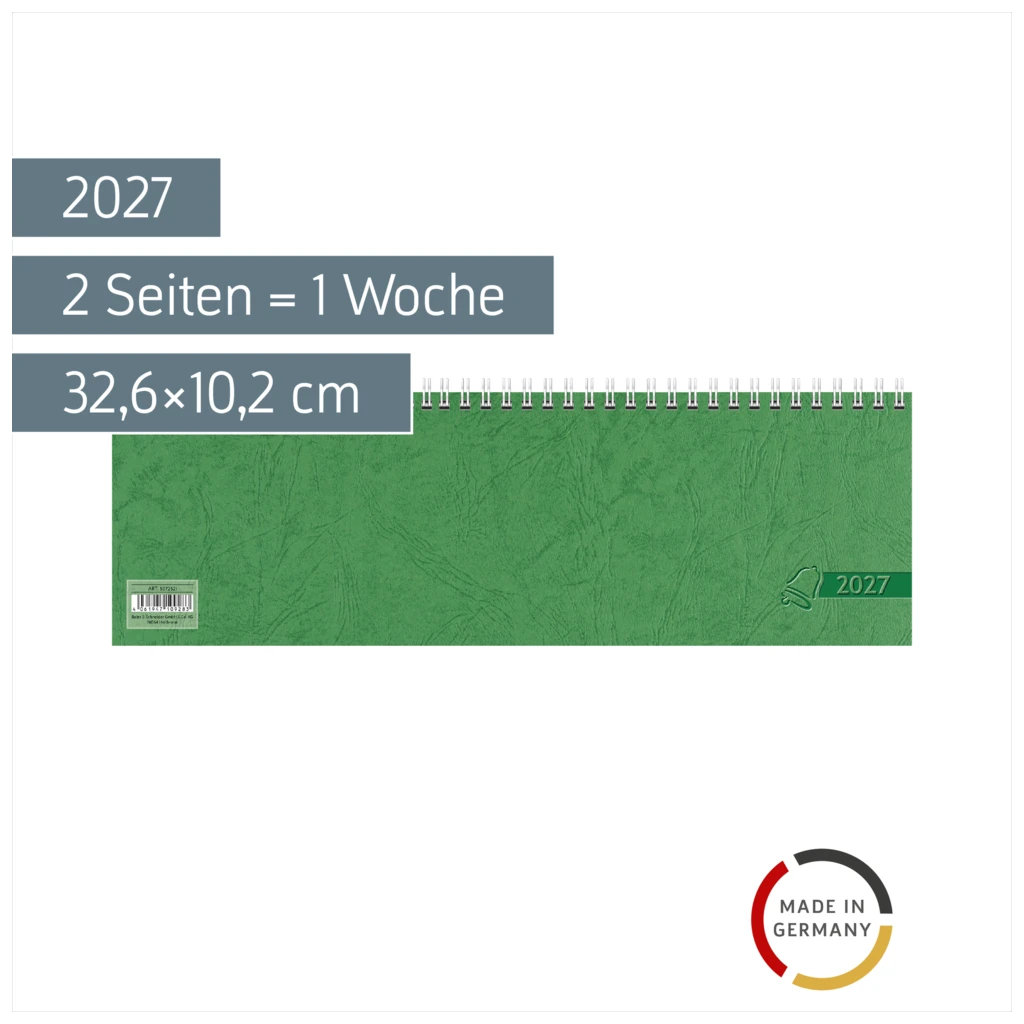 Querterminbuch 2027 | 32,6×10,2 cm, Karton, grün