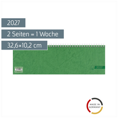 Querterminbuch 2027 | 32,6×10,2 cm, Karton, grün