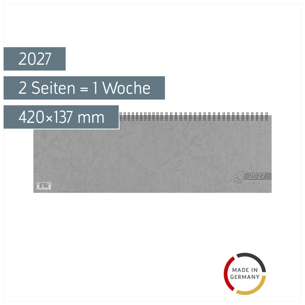 Querterminbuch 2027 | 420×137 mm, Karton, grau