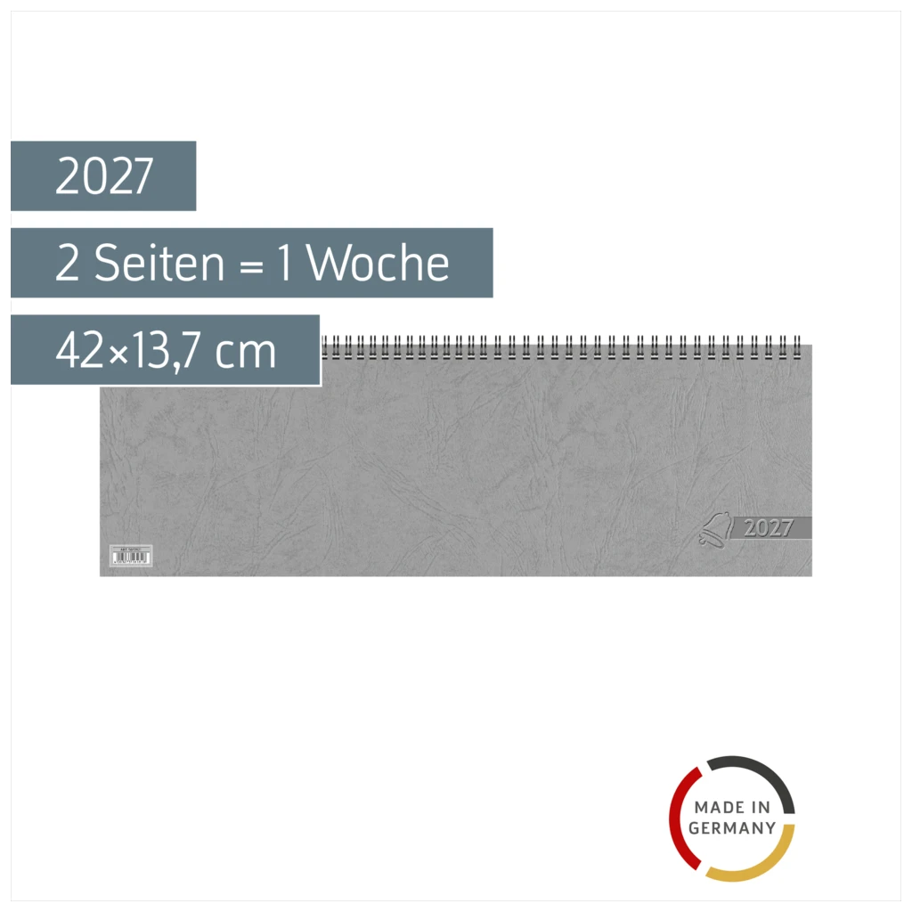 Querterminbuch 2027 | 42×13,7 cm, Karton, grau