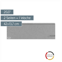 Querterminbuch 2027 | 42×13,7 cm, Karton, grau