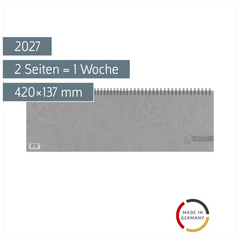 Querterminbuch 2027 | 420×137 mm, Karton, grau