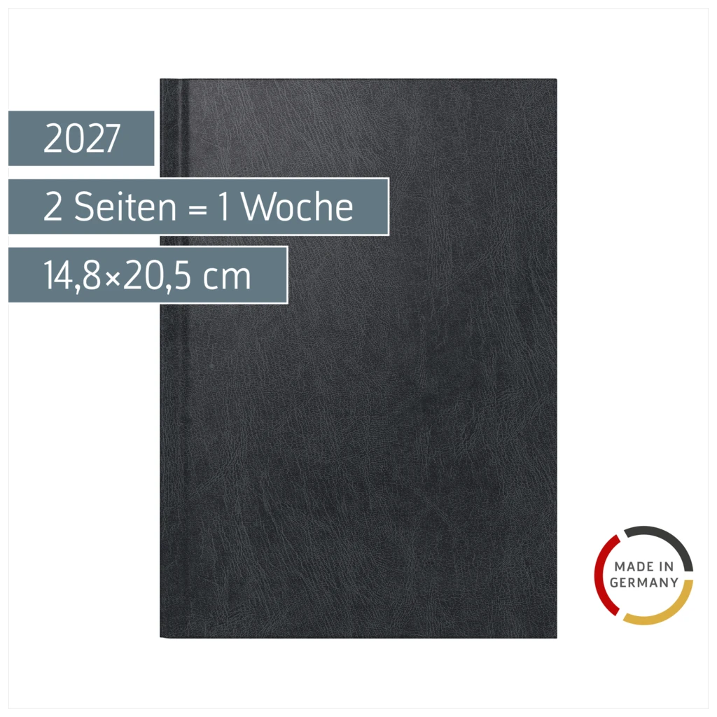 Buchkalender 2027 | A5, Kunststoff, schwarz