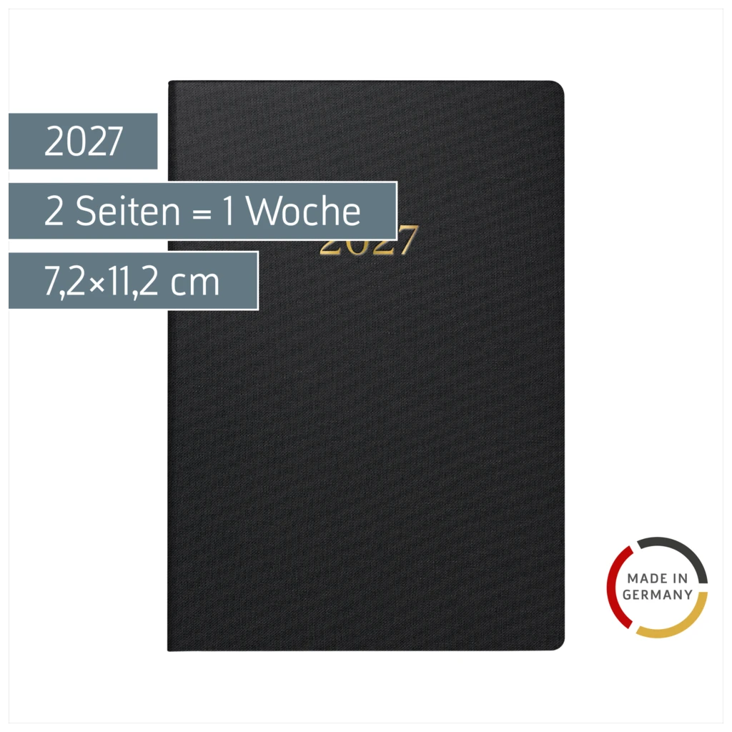 Taschenkalender Design Line Mod. partner/Industrie I 2027 „Black“ | A7, Textil