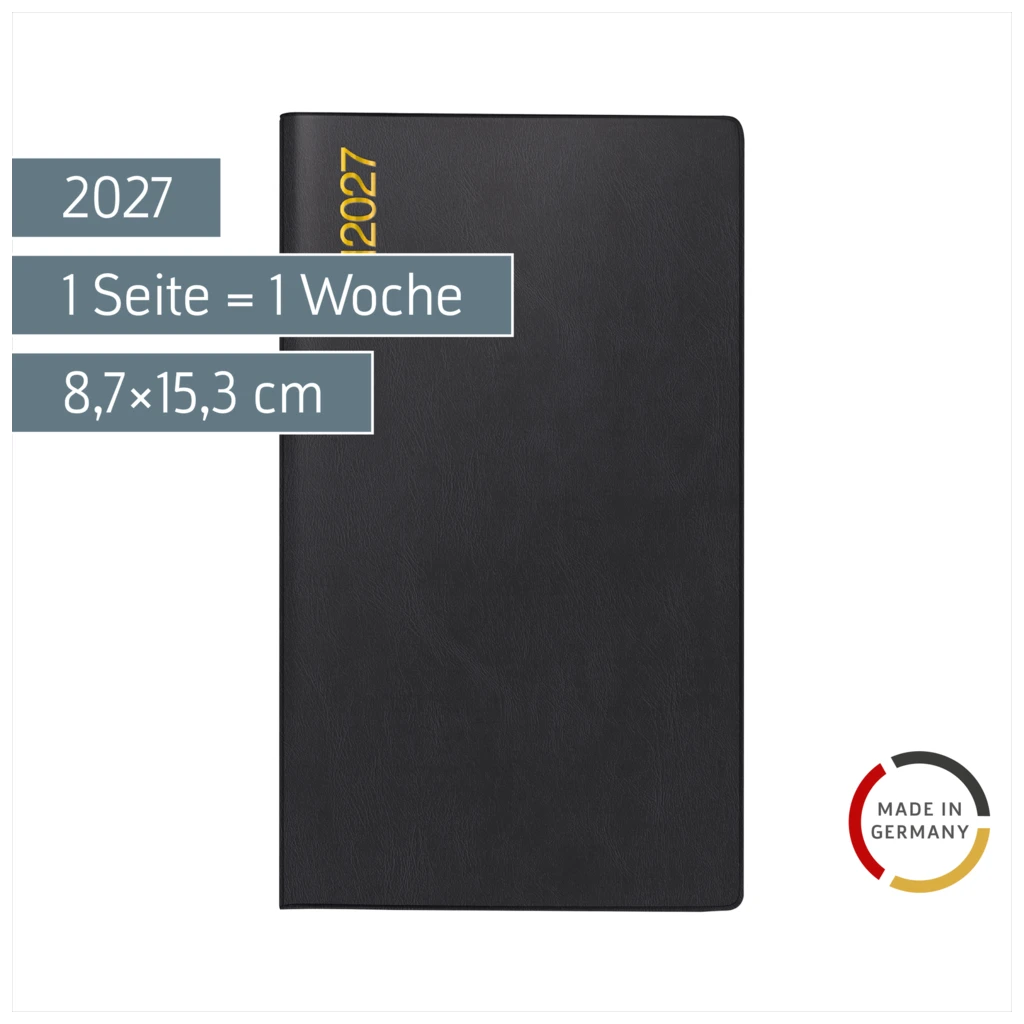 Taschenkalender Mod. TM 15 2027 | A6, Kunststoff, schwarz