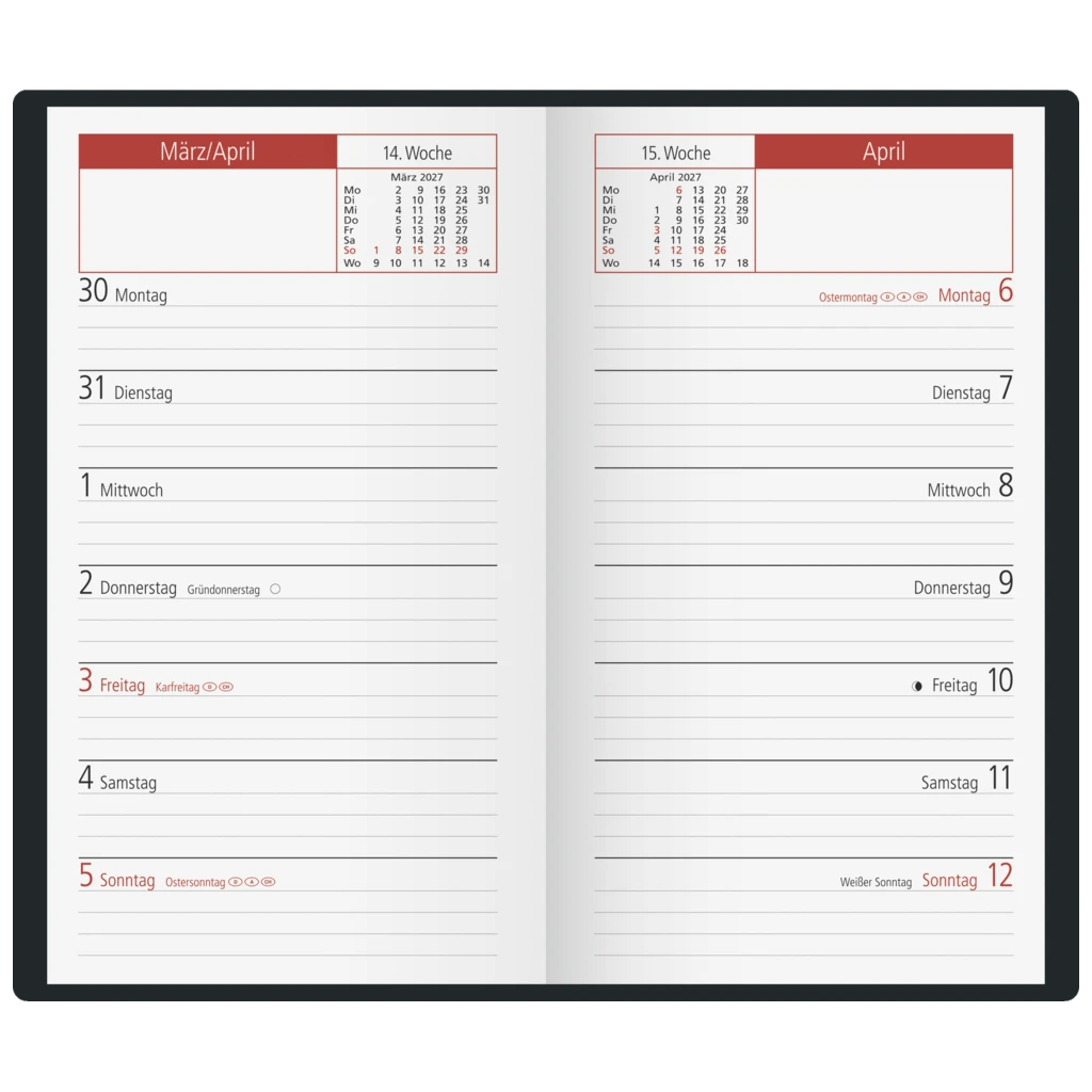 Taschenkalender Mod. TM 15 2027 | A6, Kunststoff, schwarz