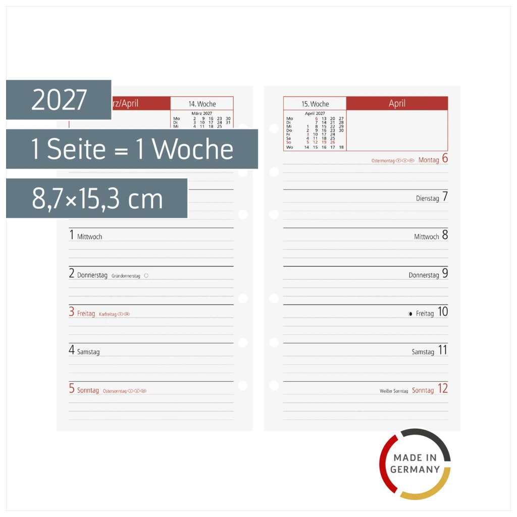 Wochen-Ersatzkalendarium Mod. TM 15 2027 | 8,7×15,3 cm