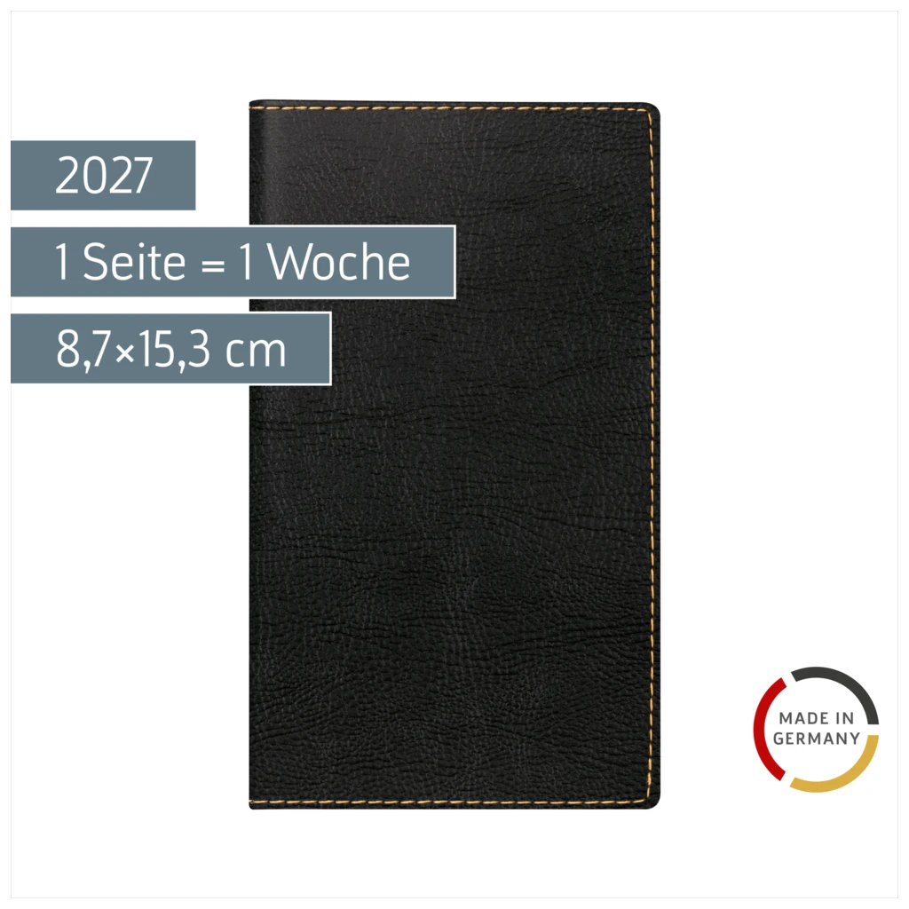 Taschenkalender Mod. TM 15 2027 | A6, Kunstleder, schwarz