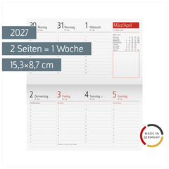 Wochen-Ersatzkalendarium TM 17/contacter 2027 | 15,3×8,7 cm, Karton, weiß