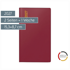 Taschenkalender Mod. TM 17/contacter 2027 | A6 quer, Kunststoff, bordeaux