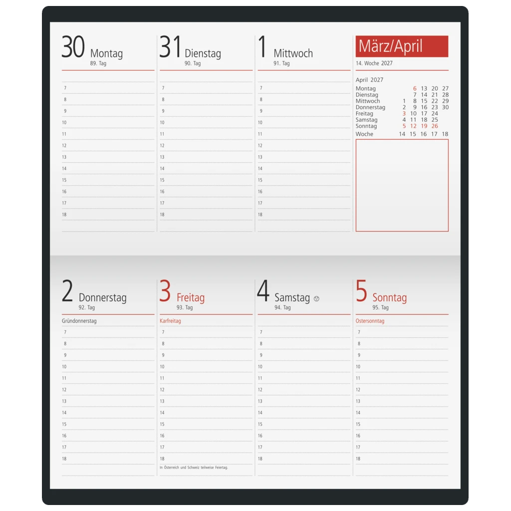 Taschenkalender Mod. TM 17/contacter 2027 | A6 quer, Kunststoff, schwarz