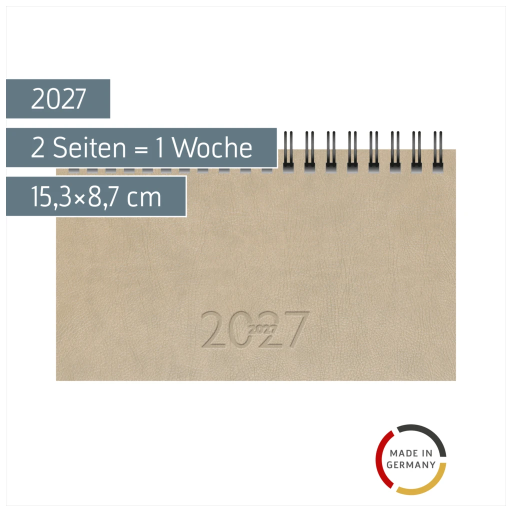 Taschenkalender Mod. TM 17/contacter 2027 | A6 quer, Kunstleder, grau