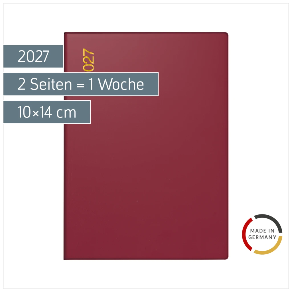 Taschenkalender Mod. perfect/Technik I 2027 | A6, Kunststoff, bordeaux