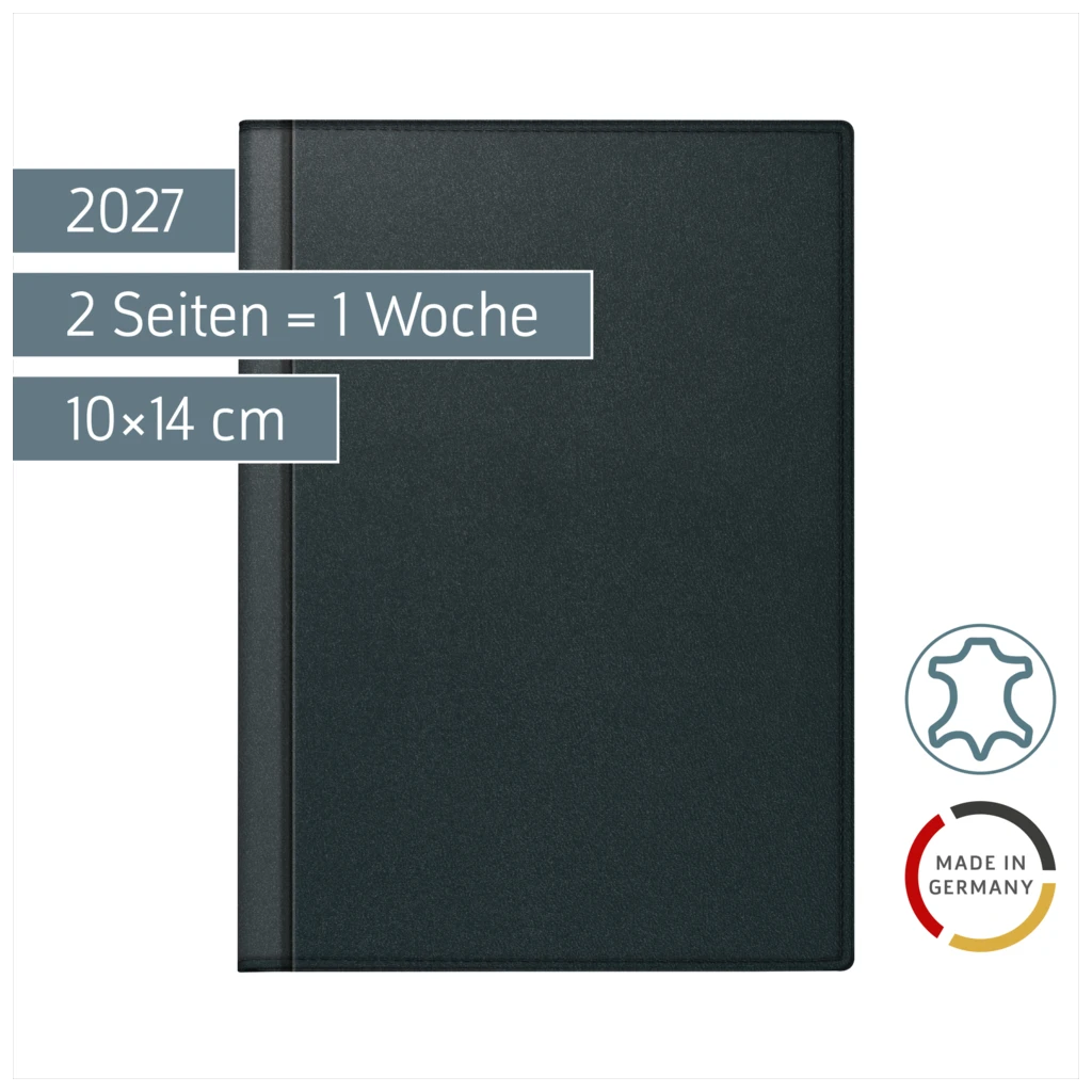 Taschenkalender Mod. perfect/Technik I 2027 | A6, Leder, schwarz