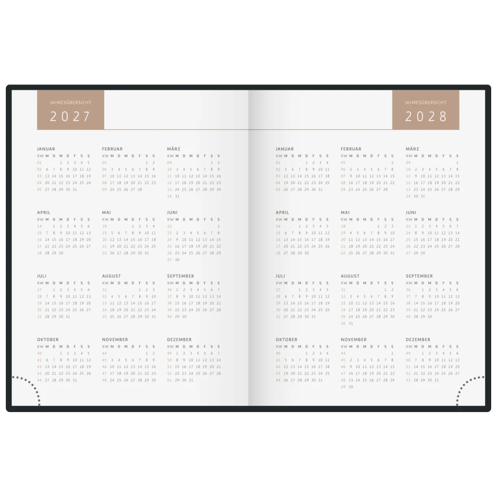 Taschenkalender Premium Young Line Mini 2027 „Feather“ | A6, Textil
