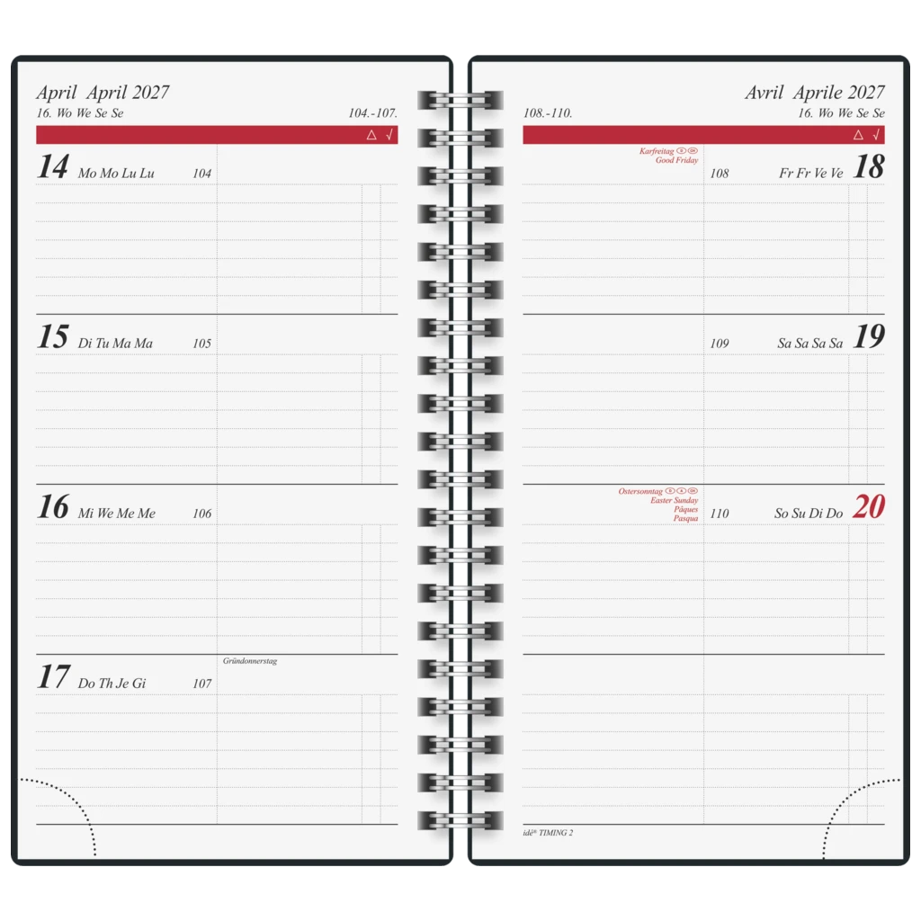 Taschenkalender Mod. Timing 2 2027 | A6, Karton, gold