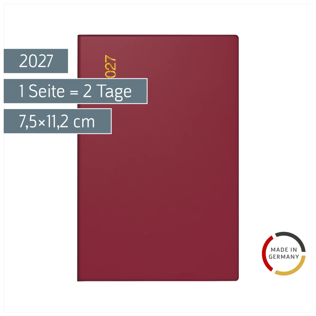 Taschenkalender Mod. Industrie II 2027 | A7, Kunststoff, bordeaux