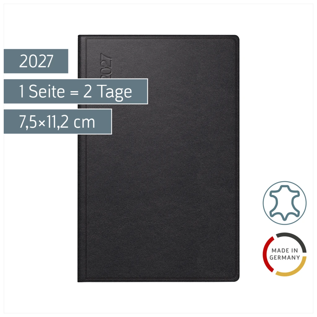 Taschenkalender Mod. Industrie II 2027 | A7, Leder, schwarz