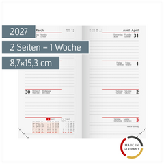 Wochen-Ersatzkalendarium Mod. Taschenplaner int. 2027 | 8,7×15,3 cm, Karton, weiß