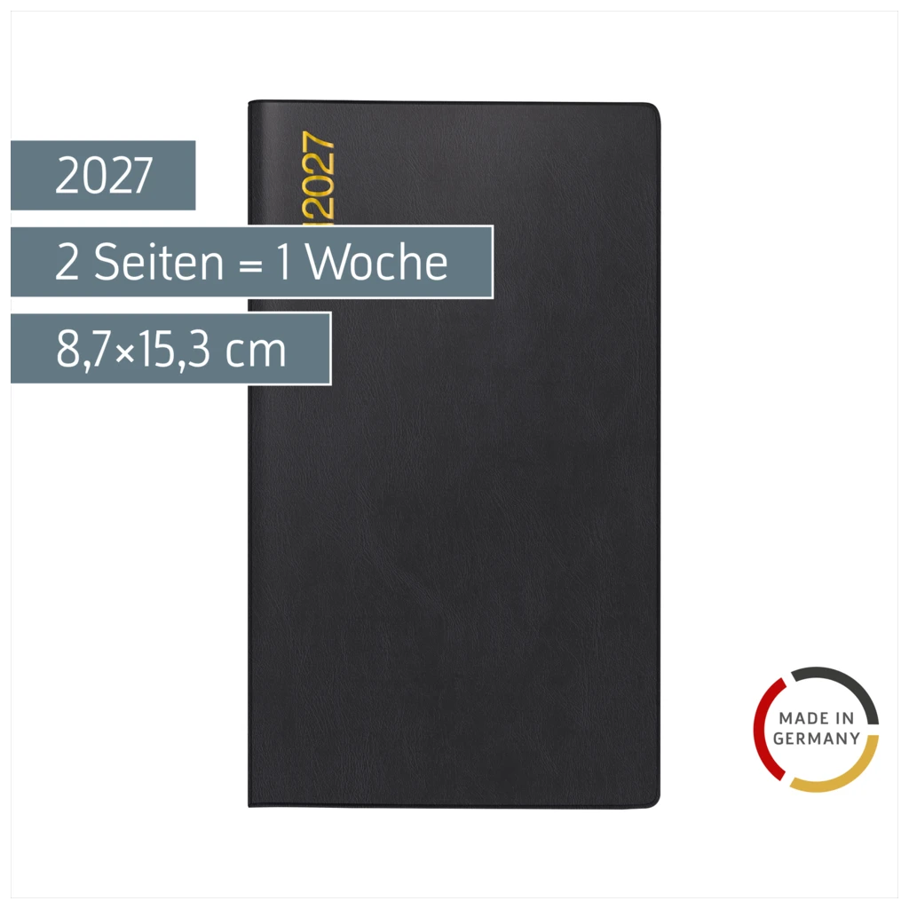 Taschenkalender Mod. Taschenplaner int. 2027 | A6, Kunststoff, schwarz