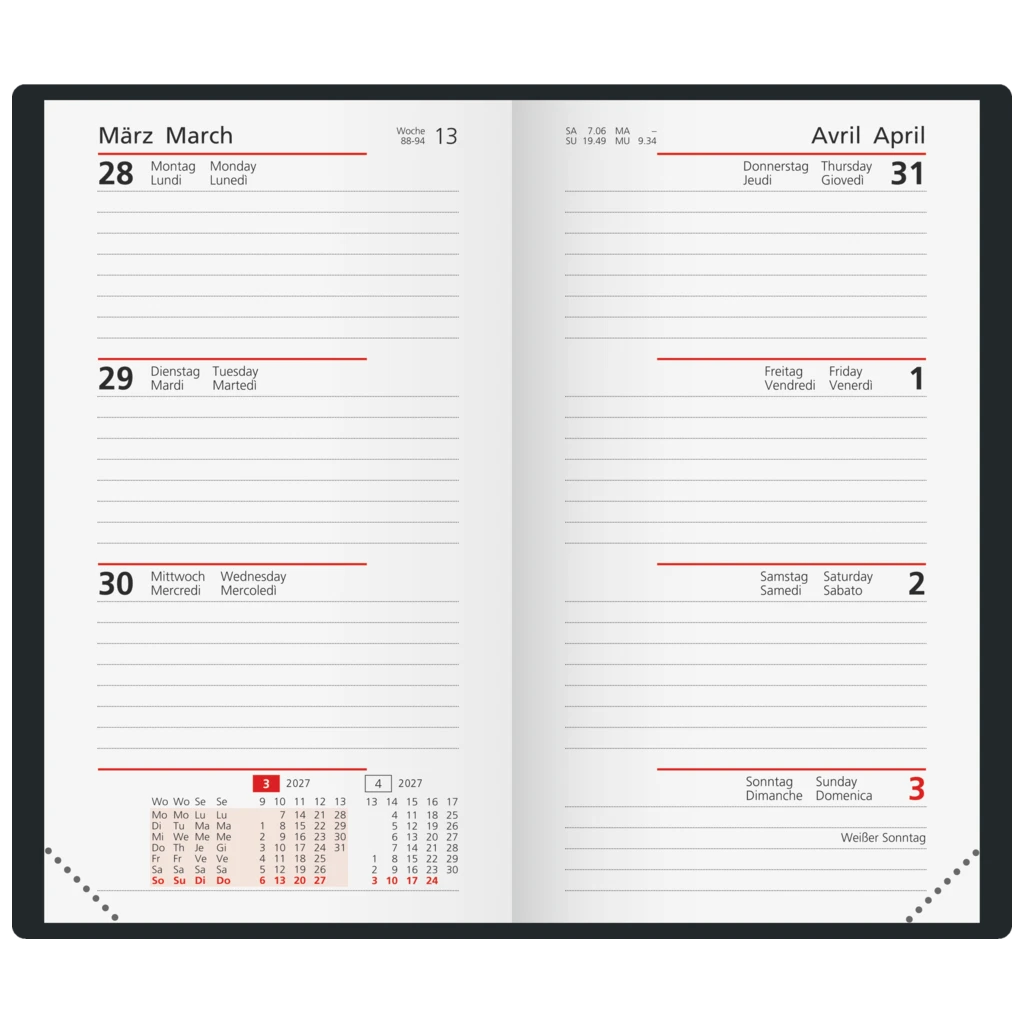 Taschenkalender Mod. Taschenplaner int. 2027 | A6, Kunstleder, schwarz