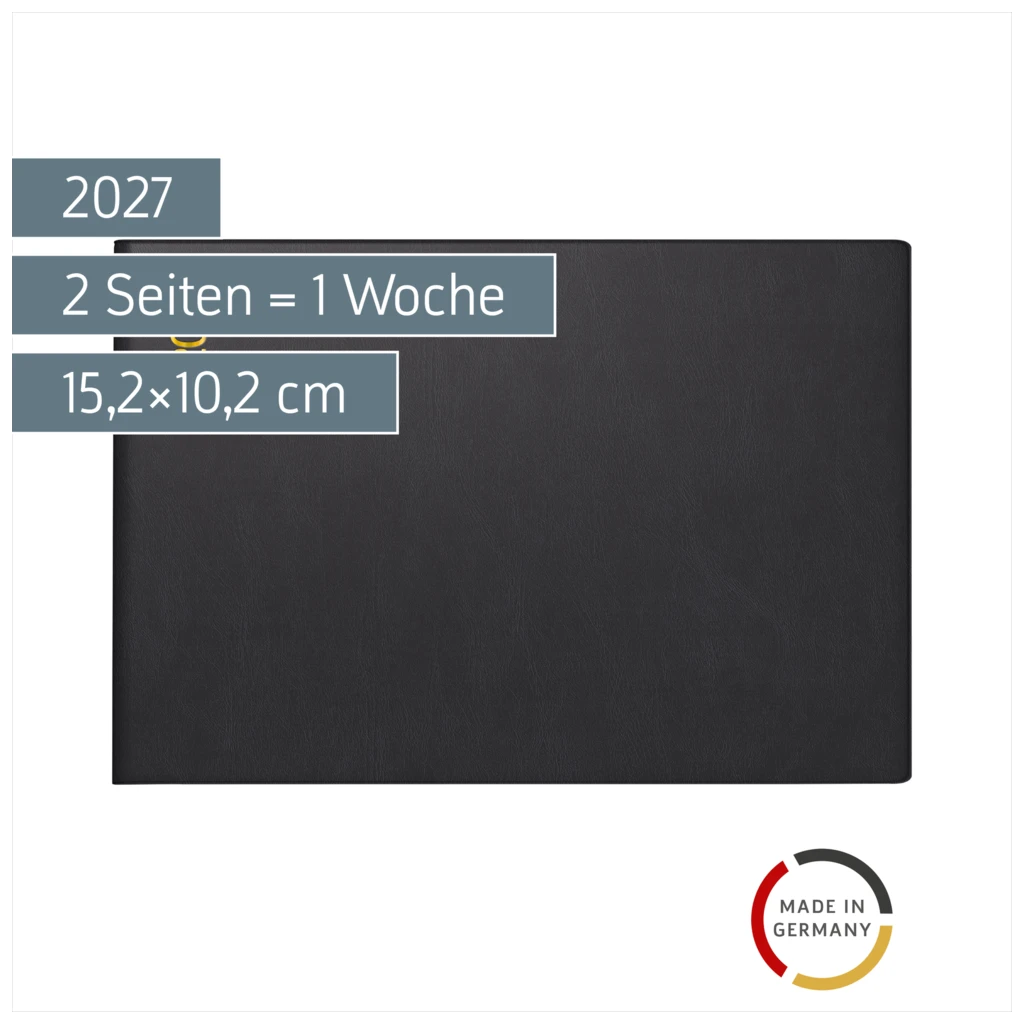 Taschenkalender Mod. Septimus 2027 | A6 quer, Kunststoff, schwarz