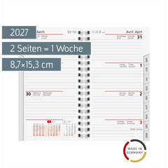 Wochen-Ersatzkalendarium Mod. Taschenplaner int. 2027 | 8,7×15,3 cm, Karton, weiß