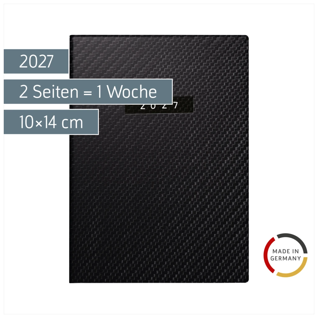 Taschenkalender Mod. perfect/Technik I 2027 „Carbon“ | A6, Kunstleder