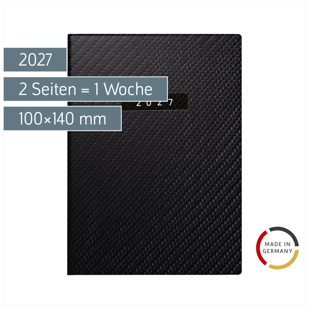Taschenkalender Mod. perfect/Technik I 2027 „Carbon“ | A6, Kunstleder