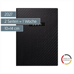 Taschenkalender Mod. perfect/Technik I 2027 „Carbon“ | A6, Kunstleder