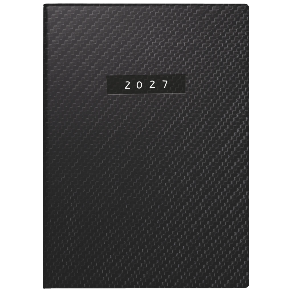 Taschenkalender Mod. perfect/Technik I 2027 „Carbon“ | A6, Kunstleder