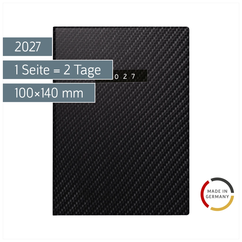 Taschenkalender Mod. Technik II 2027 „Carbon“ | A6, Kunstleder