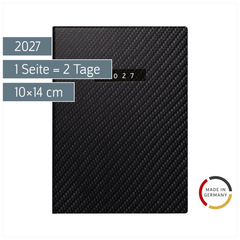 Taschenkalender Mod. Technik II 2027 „Carbon“ | A6, Kunstleder