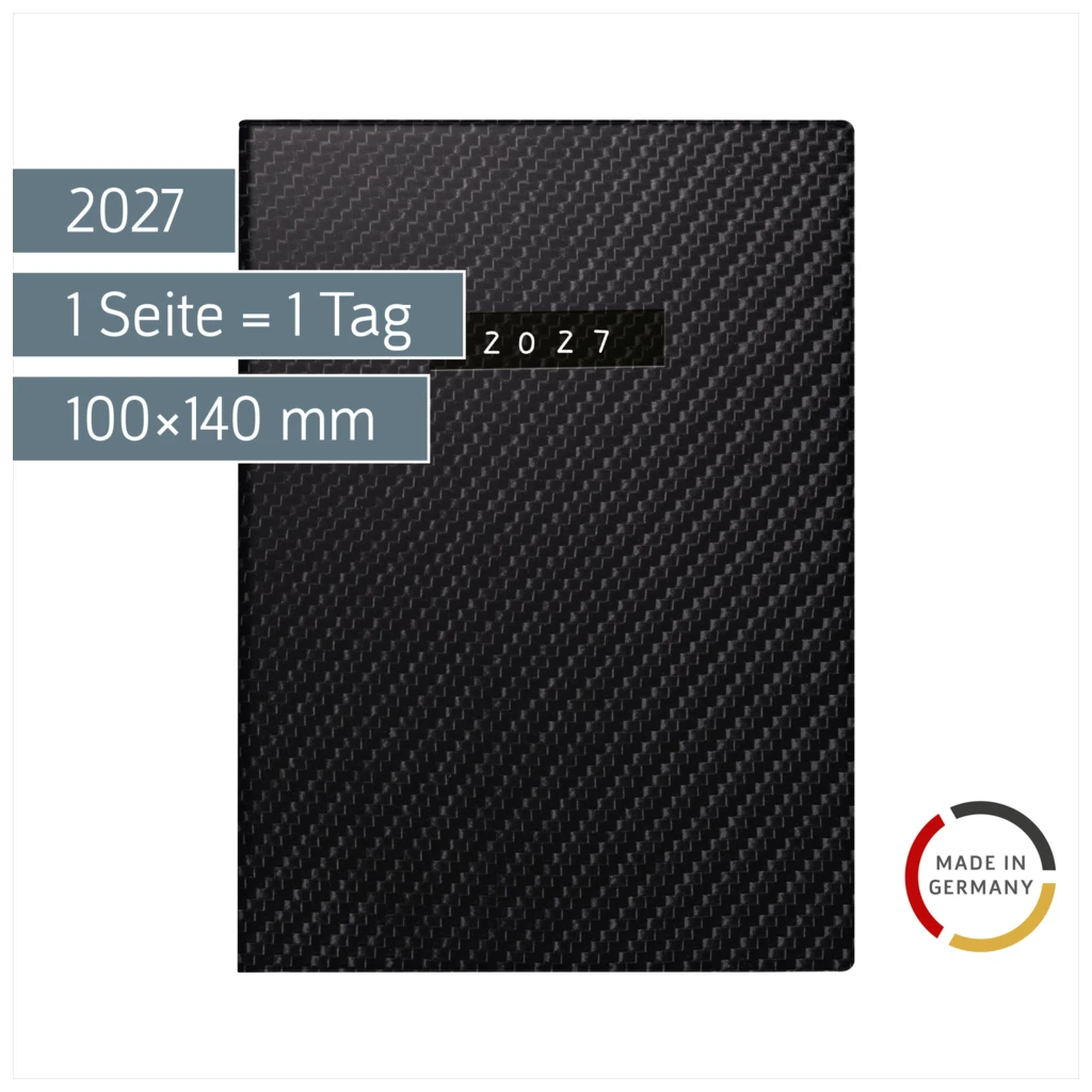 Taschenkalender Mod. Technik III 2027 „Carbon“ | A6, Kunstleder