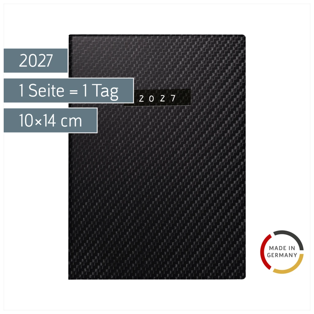 Taschenkalender Mod. Technik III 2027 „Carbon“ | A6, Kunstleder