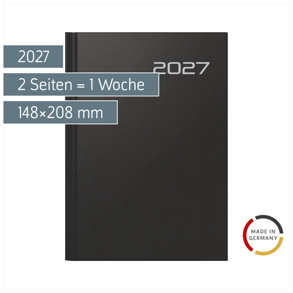 Buchkalender Mod. futura 2 2027 | A5, Kunststoff, schwarz