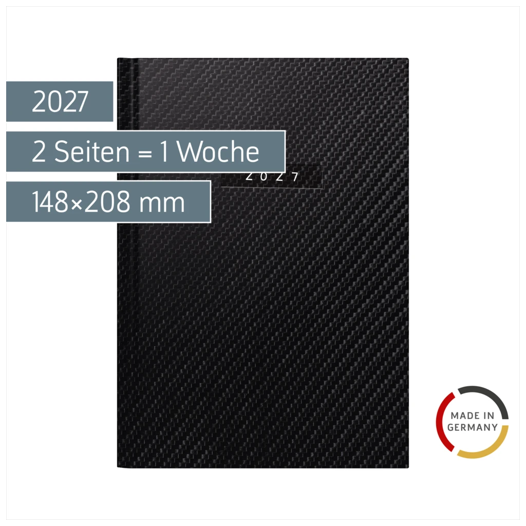 Buchkalender Mod. futura 2 2027 „Carbon“ | A5, Kunstleder