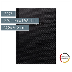 Buchkalender Mod. futura 2 2027 „Carbon“ | A5, Kunstleder