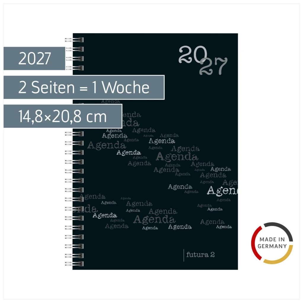 Buchkalender Mod. futura 2 2027 | A5, Kunststoff, schwarz
