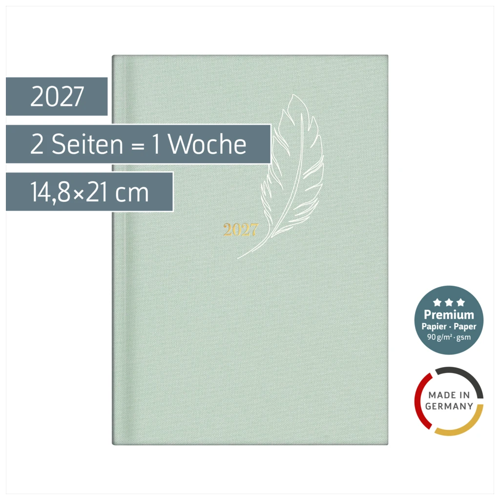 Buchkalender Premium Young Line 2027 „Feather“ | A5, Textil