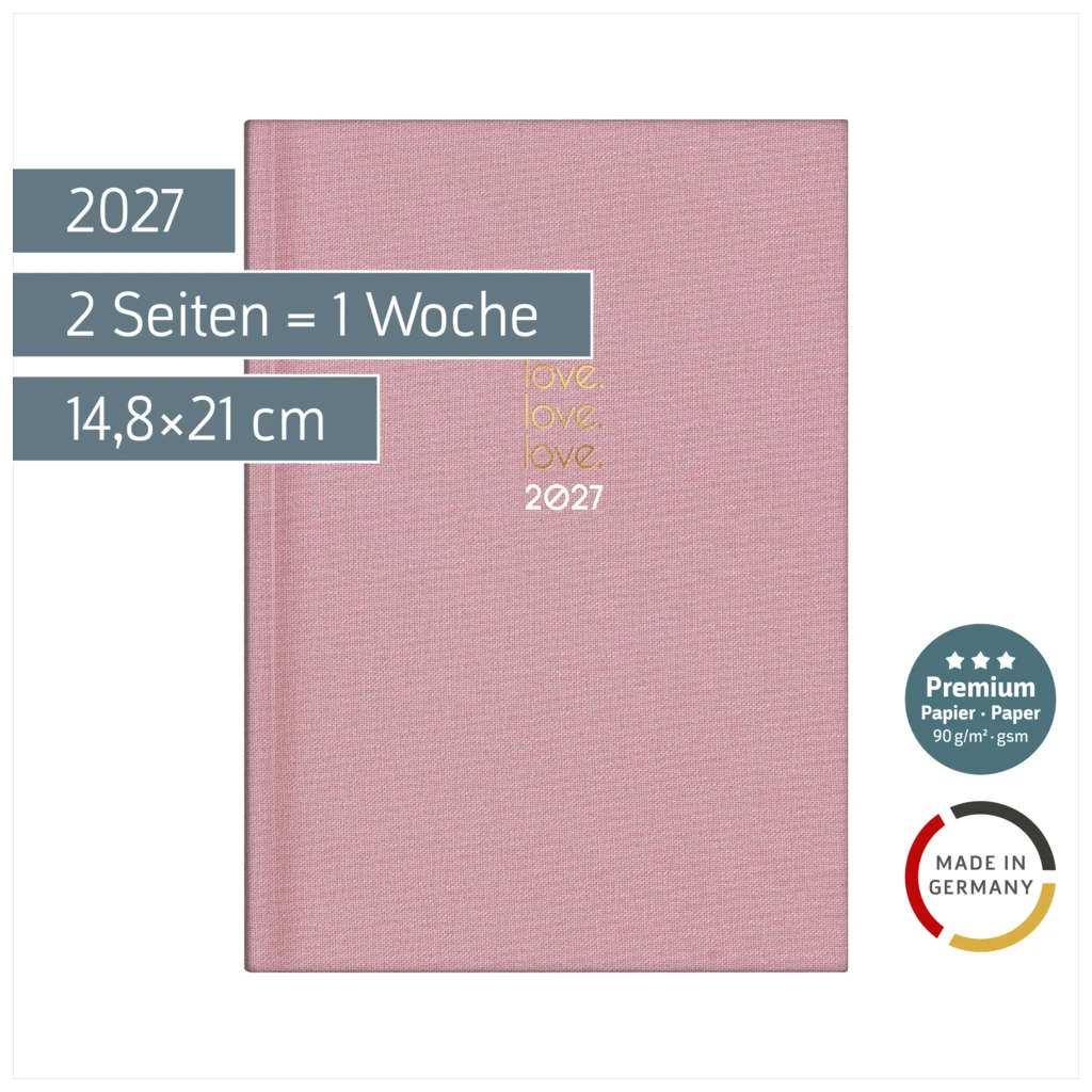 Buchkalender Premium Young Line 2027 „Love“ | A5, Textil