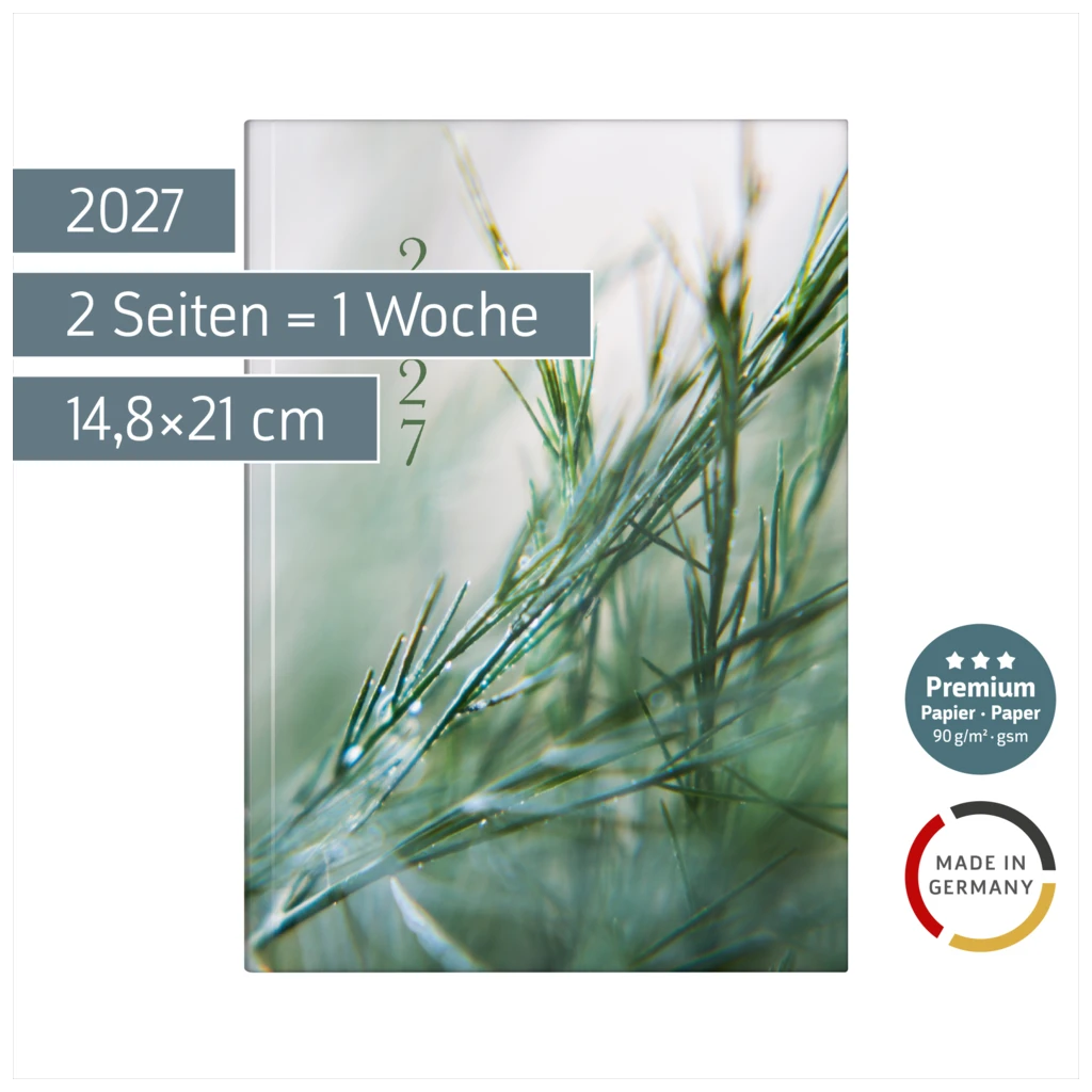 Buchkalender Premium Young Line 2027 „Greeny“ | A5, Papier