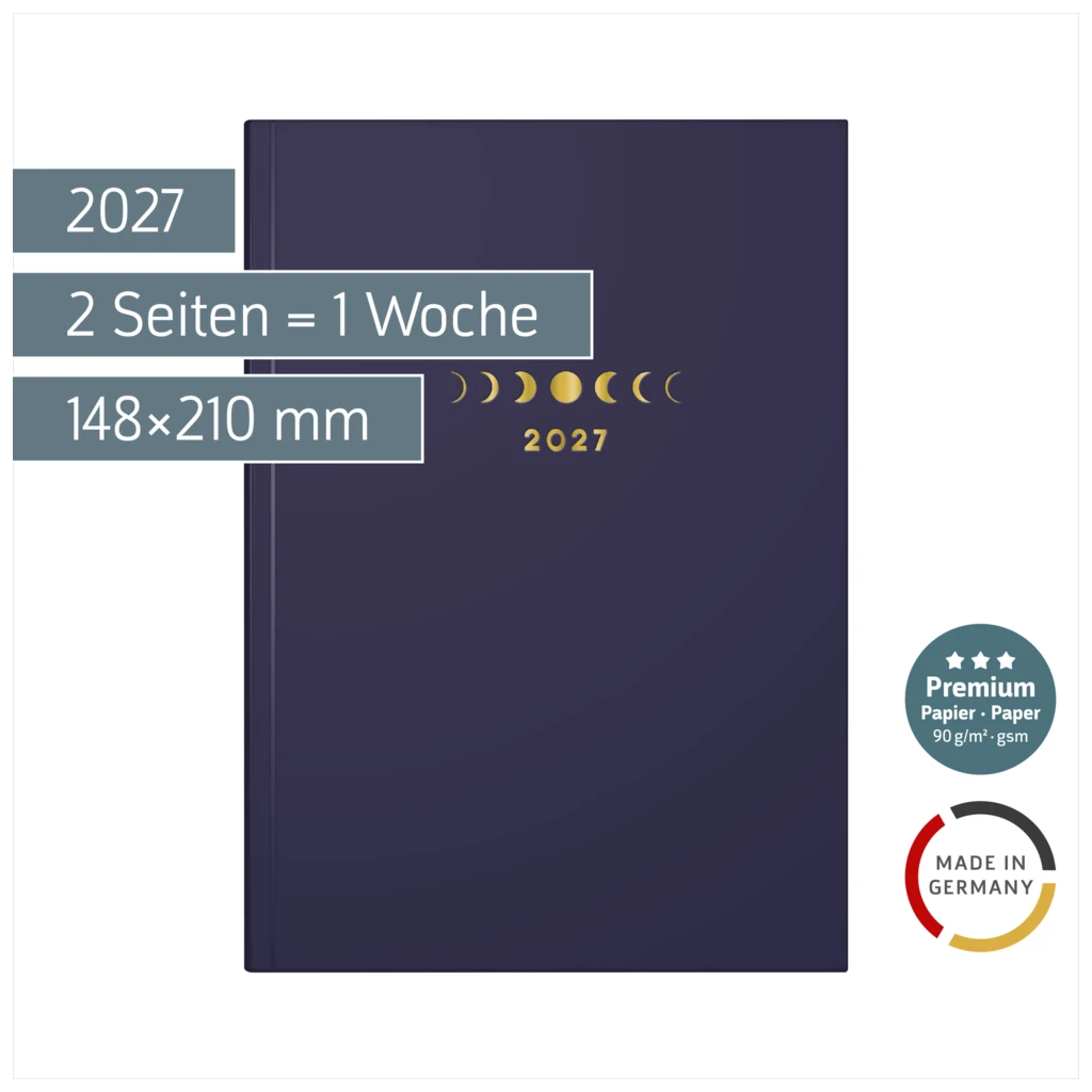 Buchkalender Premium Young Line 2027 „Moon“ | A5, Papier