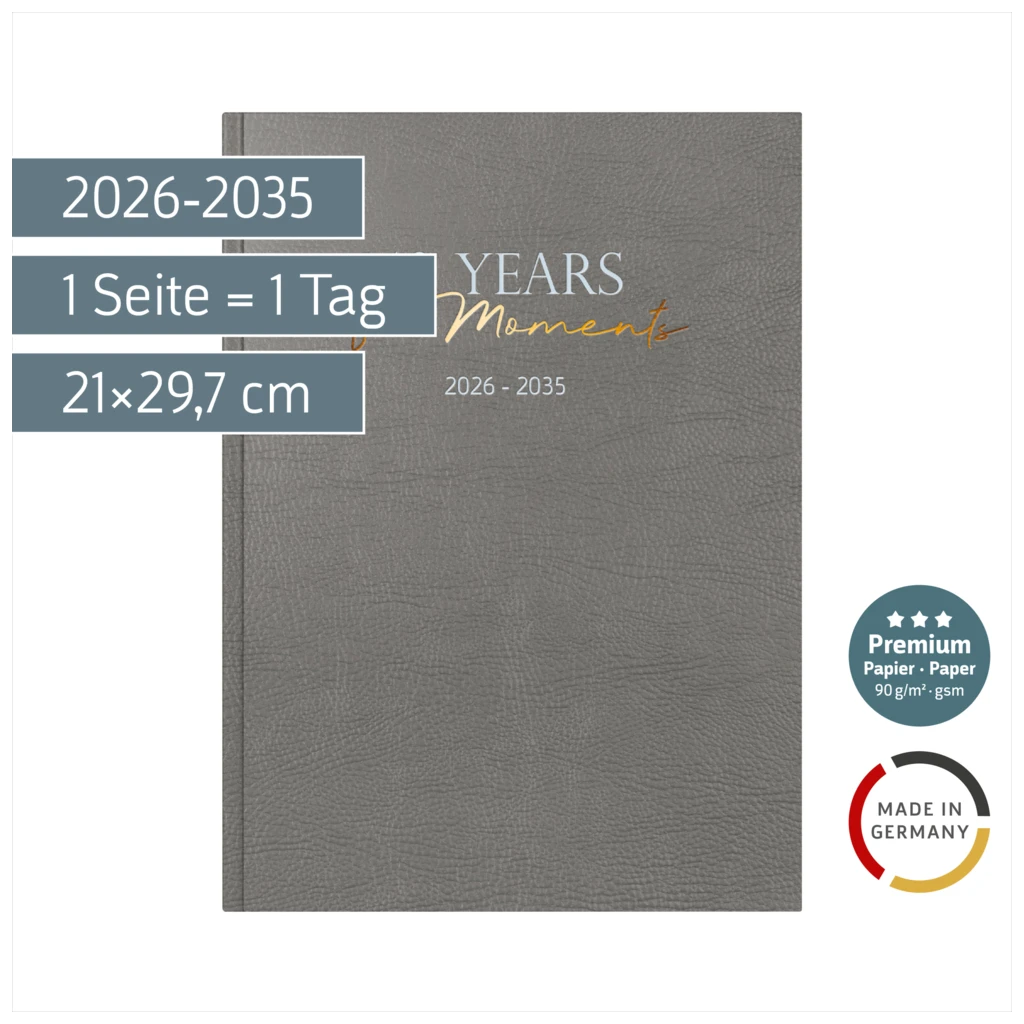 10-Jahres-Kalender Premium 2026-2035 „10 Years of Moments“ | A4, Kunstleder