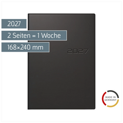 Buchkalender Mod. studioplan int. 2027 | 168×240 mm, Kunststoff, schwarz