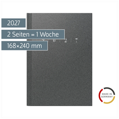 Buchkalender Mod. studioplan int. 2027 | 168×240 mm, Kunststoff, grau